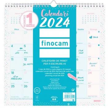 Calendario de pared Finocam Chic 2024 para escribir, color Turquesa, tamaño 30x30 cm, en catalán, de Enero a Diciembre (12 meses)