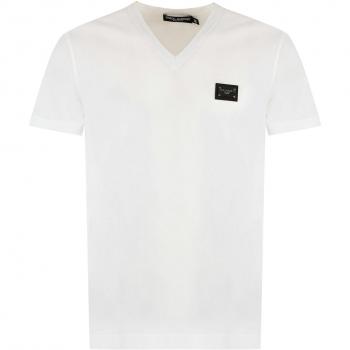 Dolce & Gabbana Men's Ribbed Cotton T-Shirt in White | Size 46 | G8PT2TG7F2I Color W0800