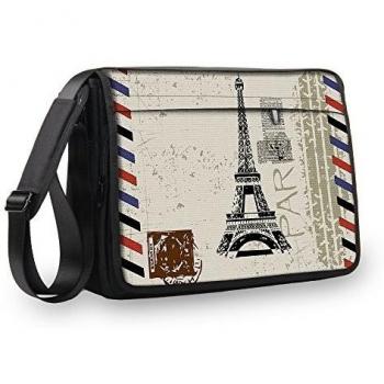 MySleeveDesign - Bolso tipo bandolera de hombro - Maletin / Funda para portátil 13,3 / 14 / 15,6 / 17,3 pulgadas - VARIOS DISEÑOS Y COLORES - Paris Stamp - 17 Pulgadas