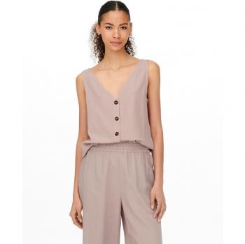 Only Top de mujer sin mangas con escote en pico y botones