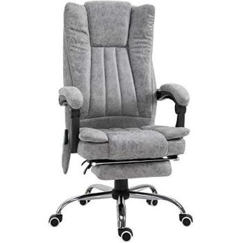 Sillón de Oficina con Masaje y Calefacción Gris, Reclinable y Acolchado 62 x 67 x 113-120 cm