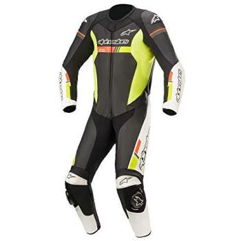 Alpinestars GP Force Chaser Mono de cuero para motocicleta de una pieza - Negro, Blanco, Naranja Fluo, Amarillo Fluo (Tamaño 54)