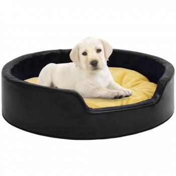 Cama para perros felpa y cuero sintético negro y amarillo 99x89x21 cm