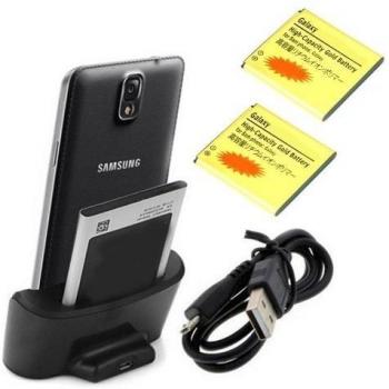 Negro Cargador Base Dock docking station + 2X 3200 mah batería Para Samsung Galaxy note 3 N9000 N9005
