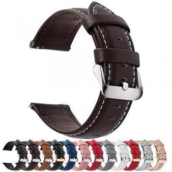 Fullmosa Axus Correa Piel, 12 Colores para Correa Reloj, Huawei Samsung Correa/Banda/Pulsera/Strap 14mm 16mm 18mm 19mm 20mm 22mm 24mm, Marrón Oscuro + Hebilla de Plata, 20mm