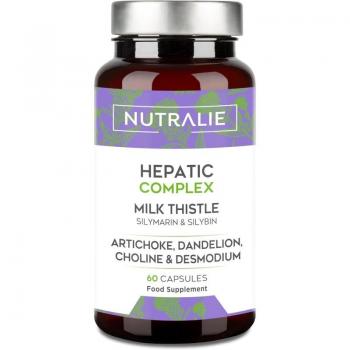 Nutralie Hepatic Complex - Suplemento dietético en cápsulas para la salud hepática, contiene Cardo Mariano, Alcachofa y Diente de León, presentado en envase de 60 cápsulas
