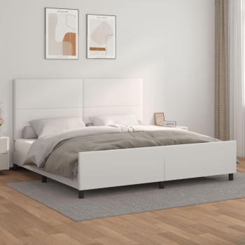Cama de matrimonio 200x200 cm con cabecero de polipiel blanca