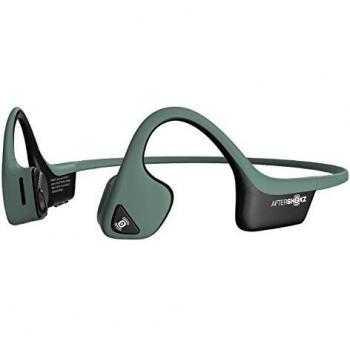 AfterShokz Trekz Air, Auriculares de Conducción Ósea Inalámbricos Bluetooth con Micrófono Resistentes al Sudor para el Deporte, Verde Bosque