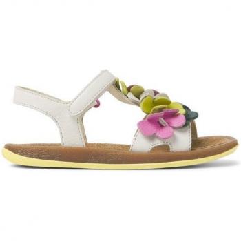 CAMPER Twins Sandals for Girls - White, Pink, Green, Size 35, Smooth Leather