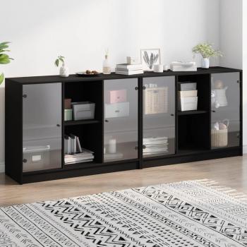 Estantería con puertas de madera de ingeniería negra 204x37x75 cm