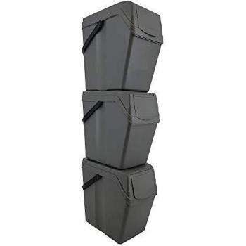 Prosperplast ZA1109 - Juego de 3 cubos de basura, reciclaje con capacidad de 75 litros total, en color gris, con asas