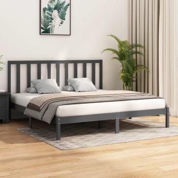 Cama de madera maciza gris 180x200 cm Super King