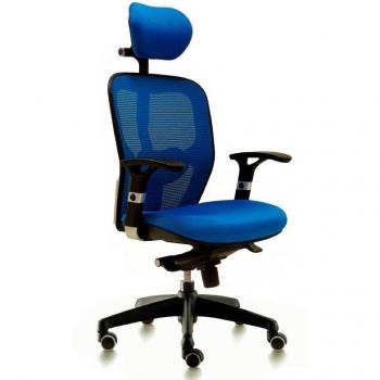 Silla Ergonómica con Respaldo y Reposacabezas Azul