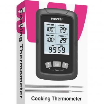 Termómetro de cocción Levenhuk Wezzer Cook MT60 - Termómetro digital para carne, rango de temperatura: -50°C a +300°C, precisión: ±1°C, pantalla LCD retroiluminada, sonda de acero
