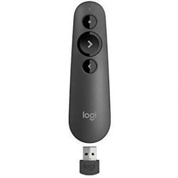 Logitech R500 Presentador Inalámbrico, 2.4 GHz con Receptor USB, Puntero Láser Digital Rojo, Distancia de 30 Metros, 6 Botones, Compatible con PC, Negro