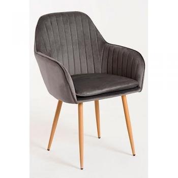 Silla Chic - Silla de comedor en color gris oscuro de estilo boho-vintage en terciopelo