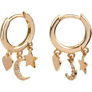 Pendientes Vidal & Vidal Aro G3439 en oro de 18 quilates con diseño de estrella, corazón y luna para mujer