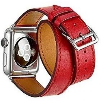 Elobeth Apple reloj banda de la banda de piel auténtica extra larga doble Tour pulsera piel correa de reloj para Apple iWatch, para iOS Devices, color Red