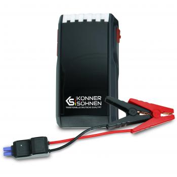 Könner & Söhnen Jump Starter JS-1000 - Dispositivo de arranque portátil, capacidad de 10000 mAh, salida USB para carga de dispositivos electrónicos, pinzas de cocodrilo para conexión a batería, luz LED