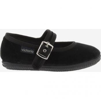 Victoria Velvet Ballerina Shoes for Girls - Black with Side Buckle Closure