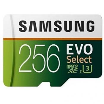 Samsung EVO Select 256 GB microSD 100 MB/s, Velocidad, Full HD & 4K UHD, Tarjeta de Memoria Incluye Adaptador SD para Smartphone, Tablet, cámara de acción, dron y portátil