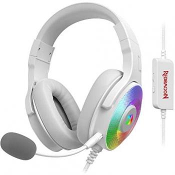 Redragon H350 White Wired Gaming Headset with Dynamic RGB Backlight, 50MM Drivers, Over-Ear Stereo Surround Sound