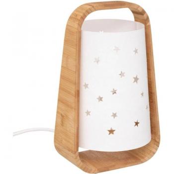 Lámpara Infantil de Bambú y PVC con Motivos Estrellados - Blanca/Beige - H 27 cm