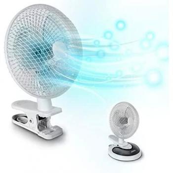 Duronic FN15 Ventilador de sobremesa 15W | 2 en 1 Base Fija y Pinza Integrada | Instalación en Pared y Mesa | Silencioso + Compartimento para Objetos | 2 velocidades | Mini Portátil Pequeño Giratorio