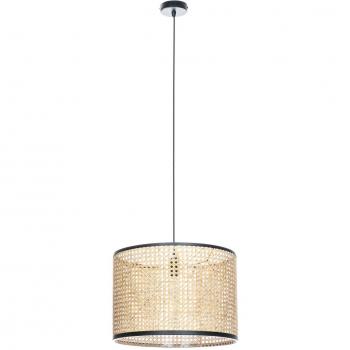 Lámpara colgante Lindby Yaelle, Ø 40 cm, ratán negro, E27, tradicional en marrón hecho de madera para salón y comedor (1 llama)