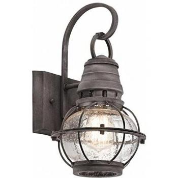 Farol de pared Bridge Point pequeño en acabado zinc y vidrio, ideal para exteriores