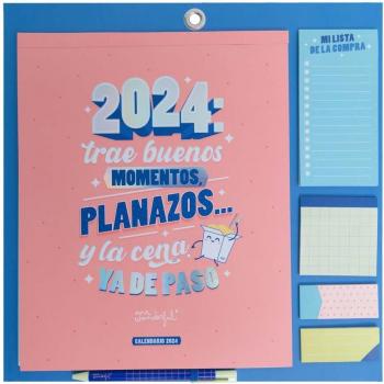 Calendario de Pared Magnético 2024 Mr. Wonderful Rosa Trae Buenos Momentos, Planazos y la Cena, Ya de Paso
