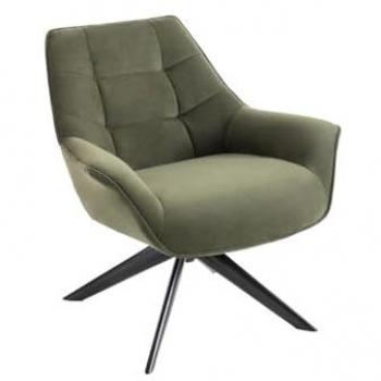 Sillón giratorio de tela verde oliva CANATO con reposabrazos curvados y efecto acolchado