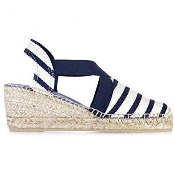 Alpargatas de cuña para mujer Toni Pons Tarbes de tejido a rayas con elásticos Ecru/Navy EU 36