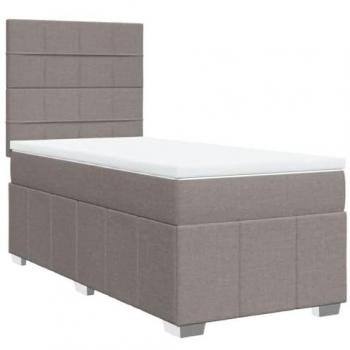 Cama Box Spring con Colchón Tela Gris Taupe 100x200 cm