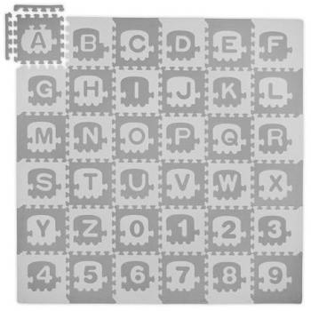Alfombra Infantil Puzzle Letras y Números 179,5x179,5 cm Gomaespuma Blanco/Gris