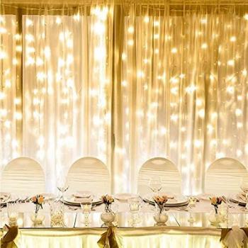 LE Cortina de Luces LED, 6m x 3m 594 LED 8 Modos, Blanco Cálido, para Decoración Navidad, Fiestas, Bodas, etc.