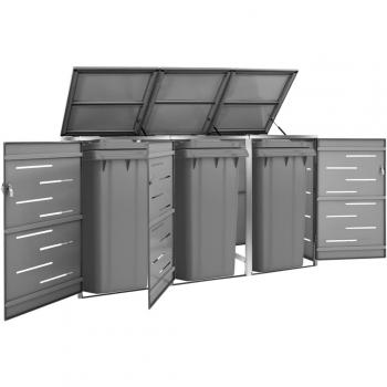 vidaXL Triple Wheelie Bin Shed 207x77.5x112.5 cm Stainless Steel