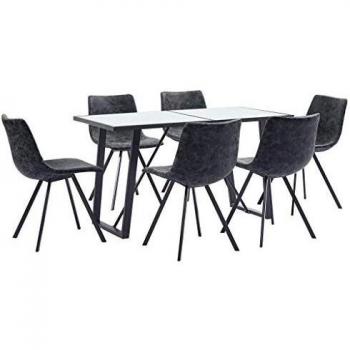 vidaXL Juego de Comedor 7 Piezas Cuero Sintético Mobiliario Decoración Interior Casa Hogar Robusto Duradero Resistente Funcional Práctico Útil Negro