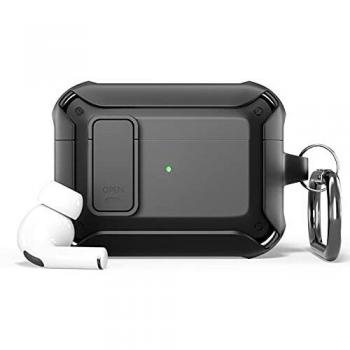 Funda para Airpods con Botón de Bloqueo Automático, a Prueba de Caídas, Funda Protectora Completa de Piel de TPU, Resistente a los Arañazos, con Llavero, Compatible con Apple Airpods Pro Negro