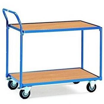 Carro de Transporte Fetra 2742, 2 Niveles, Capacidad 300 kg, Dimensiones 1000 x 600 mm, Color Azul RAL 5007