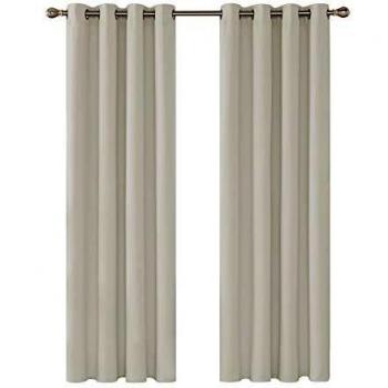 Deconovo Cortinas Salon Opacas con Aislamiento Térmico para Habitacion Dormitorio Moderno Hotel Ventanas con Ojales 140 x 220 cm Beige Claro