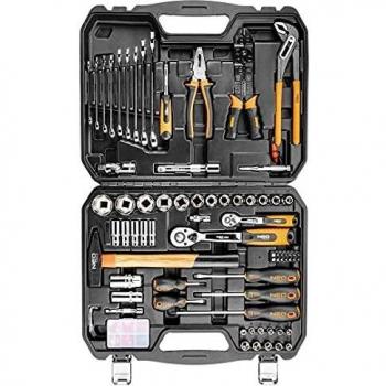 NEO TOOLS Maletín de herramientas relleno, 100 piezas, martillo