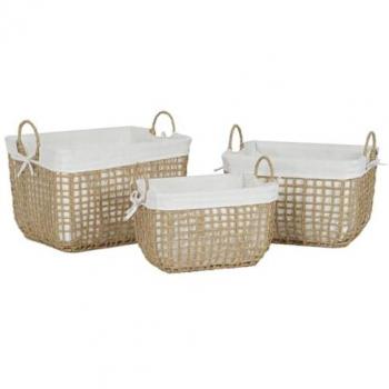 Juego de Cestas Home ESPRIT Blanco Natural Metal Moderno 45 x 34 x 36 cm (3 Piezas)