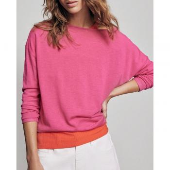 Jersey Vila Bella rosa hombros caídos cuello barco para mujer