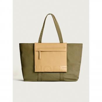 Bolso shopper grande de nylon Daily con logo en relieve color kaki Hoff