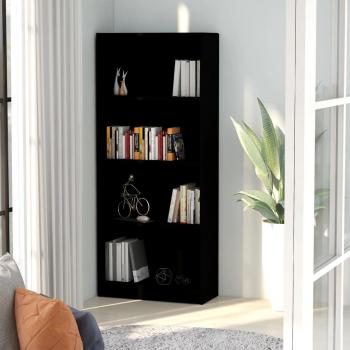 Estantería negra de madera multicapa con 4 estantes, dimensiones 60x24x142 cm