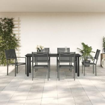7-Piece Black Steel and Textilene Garden Dining Set