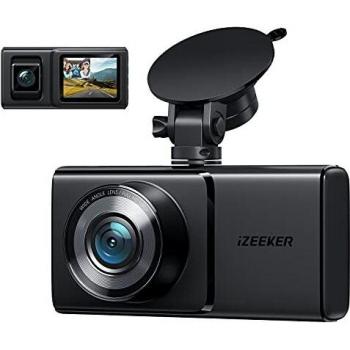 iZEEKER Dashcam Delantera e Interior, Dual 1080P Cámara de Coche con Visión Nocturna por Infrarrojos, 310 ° Gran Angular, Grabación en Bucle, Monitor de Aparcamiento, Detección de Movimiento
