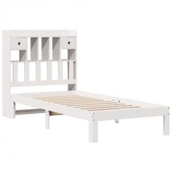 Cama con estantería sin colchón madera maciza blanca 75x190 cm