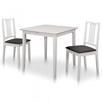 vidaXL Conjunto Mesa Tablero Extensible MDF + 2 Sillas Comedor Cocina Madera Maciza Caucho Cojín Asiento 3 Piezas Set Muebles Salón Sala Blanco Gris
